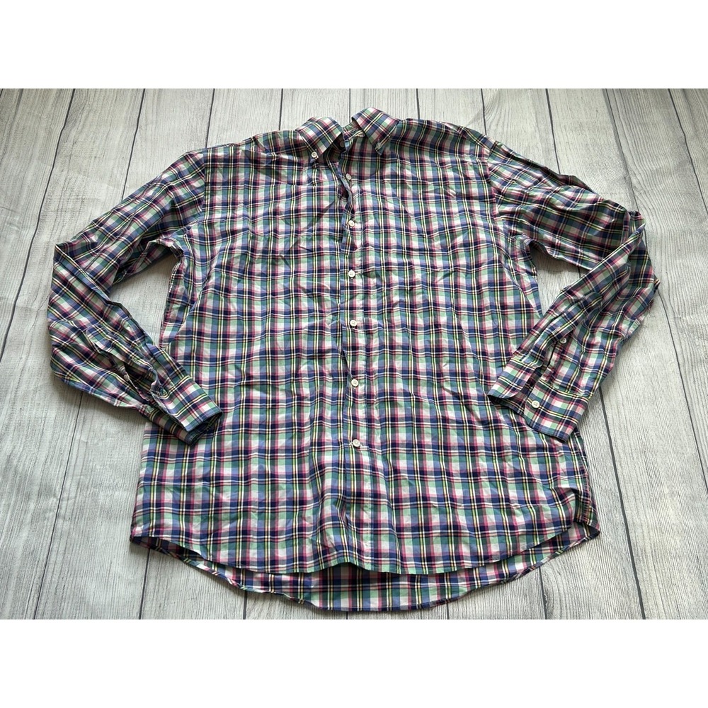 Bergdorf Goodman Button Down Shirt Mens Large Multicolor Plaid Cotton Casual